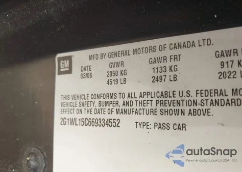 2006 Chevrolet Monte Carlo Ss from USA, damaged, VIN 2G1WL15C669334552